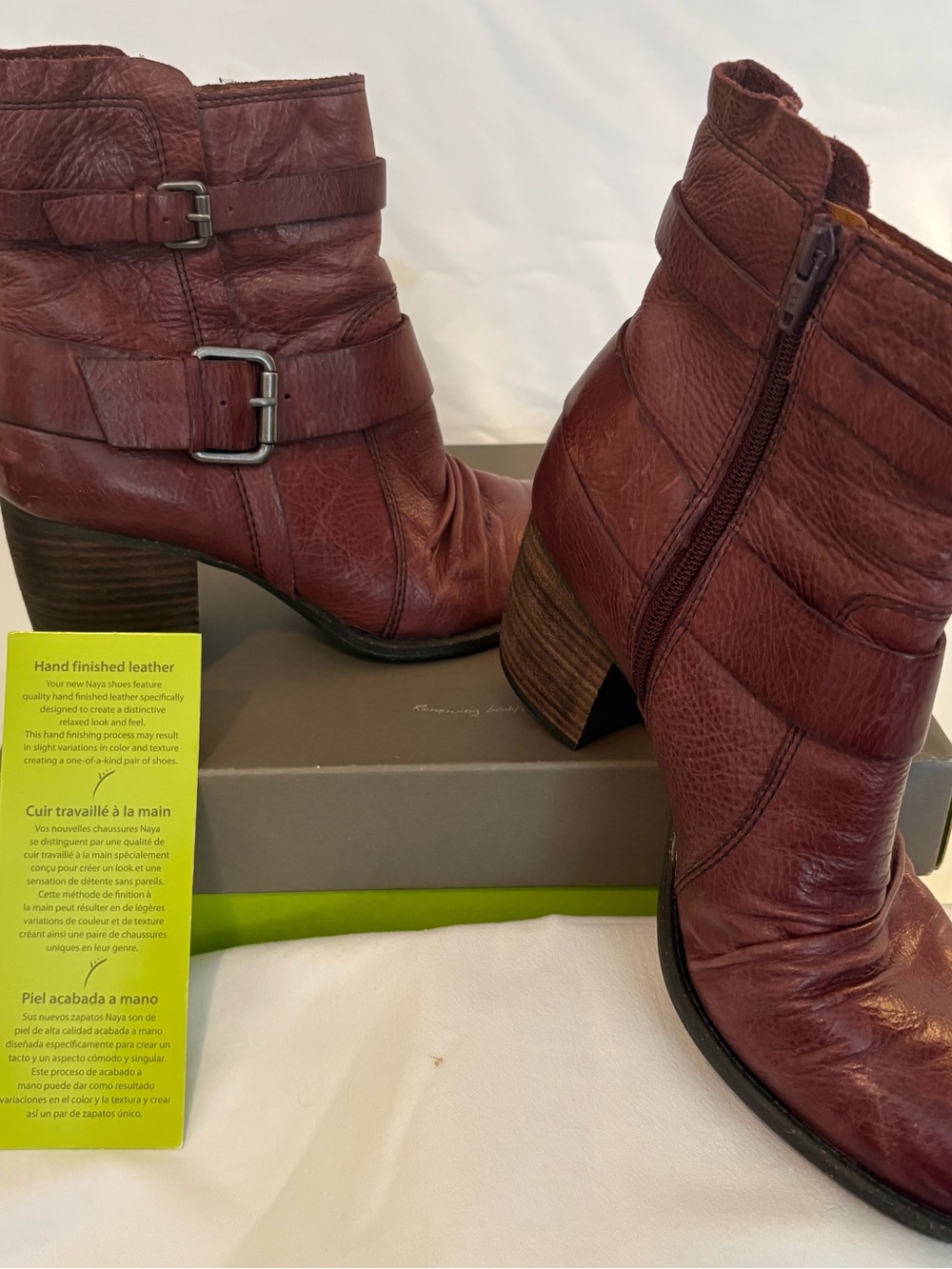 Nays “Virtue” Earthy Red Leather Buckle Moto Ankle Boots Size-9